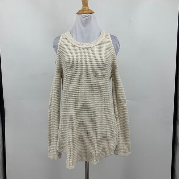 Free People Sweater Womens XS Ivory Sunrise Waffle Knit Cold Shoulder Pullover - Picture 2 of 11